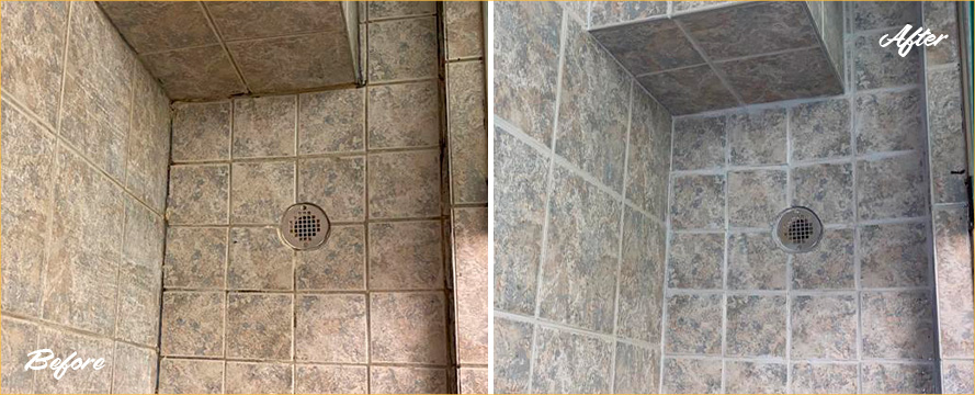 Shower Before and After Our Phenomenal Hard Surface Restoration Services in Bradenton, FL