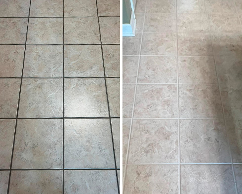 Floor Before and After a Grout Cleaning in Bradenton, FL