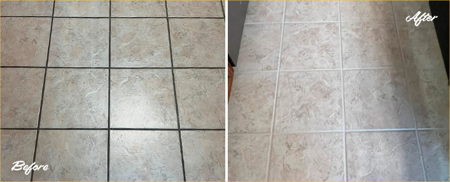 Floor Before and After a Phenomenal Grout Cleaning in Bradenton, FL