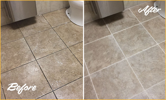 Before and After Picture of a Venice Restroom Tile and Grout Cleaned to Remove Soil