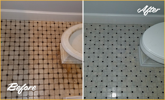 Before and After Picture of a Longboat Key Bathroom Tile and Grout Cleaned to Remove Stains