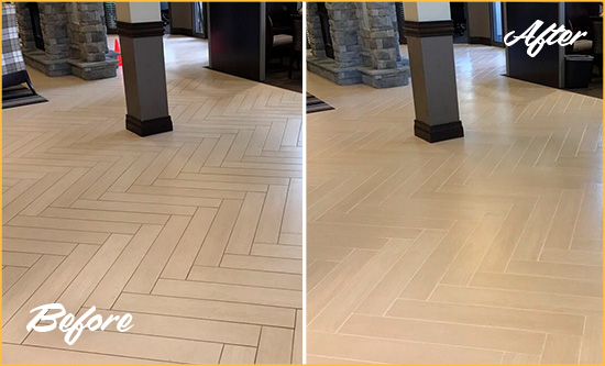 Before and After Picture of a Ellenton Office Floor Tile and Grout Cleaned to Remove Stains