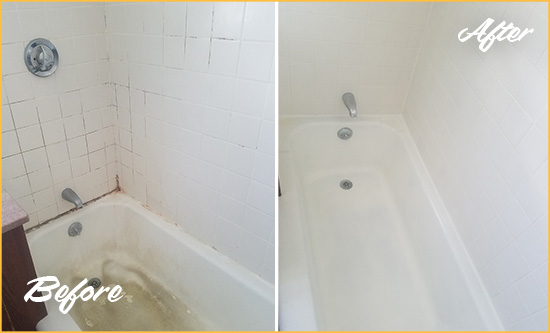 Before and After Picture of a North Port Bathtub Caulked to Repair Cracks