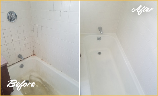 Before and After Picture of a Parrish Bathtub Caulked to Repair Cracks