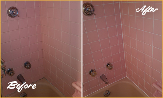 Before and After Picture of a Sarasota Bathtub Caulked to Eliminate Mold