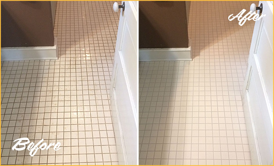 Before and After Picture of a Samoset Bathroom Floor Sealed to Protect Against Liquids and Foot Traffic