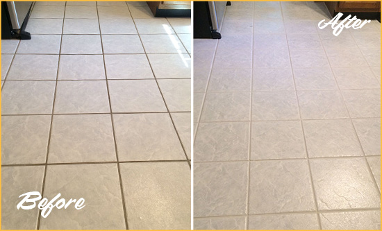 Before and After Picture of a Tallevast Kitchen Ceramic Floor Sealed to Protect From Dirt and Spills
