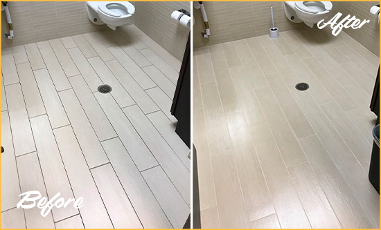 Before and After Picture of a Ellenton Office Restroom's Grout Cleaned to Remove Dirt