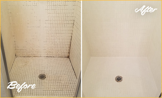 Before and After Picture of a Memphis Bathroom Grout Sealed to Remove Mold