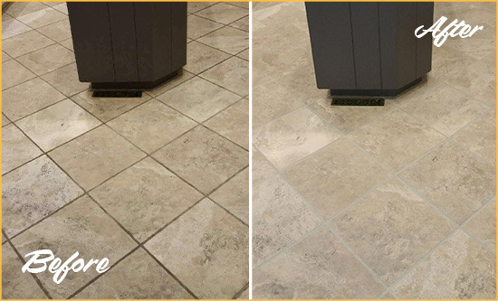 Before and After Picture of a South Venice Kitchen Floor Grout Sealed to Remove Stains