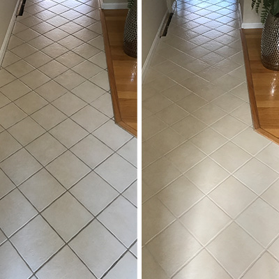 A grout cleaning and sealing not only changed the grout color but refreshed the overall look of this hallway