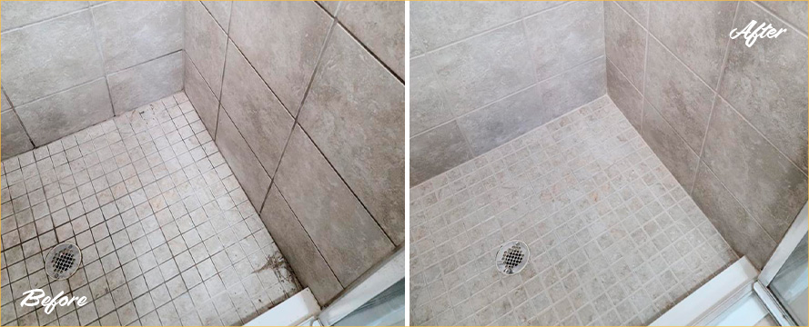 Ceramic Shower Before and After a Service from Our Tile and Grout Cleaners in Sarasota