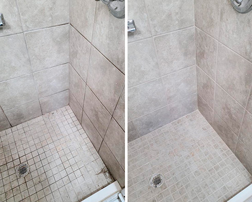 Ceramic Shower Before and After a Service from Our Tile and Grout Cleaners in Sarasota