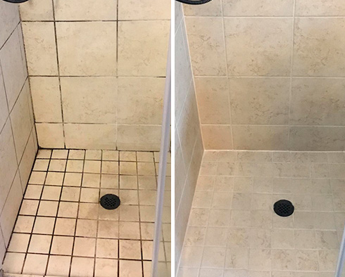 Shower Before and After a Grout Cleaning in Longboat Key, FL