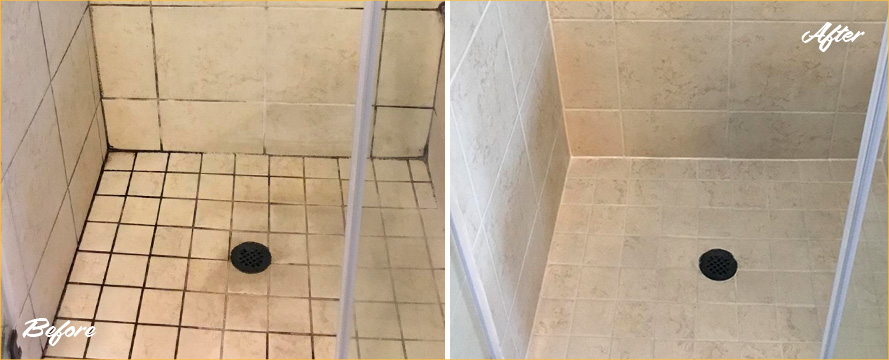hower Before and After a Superb Grout Cleaning in Longboat Key, FL