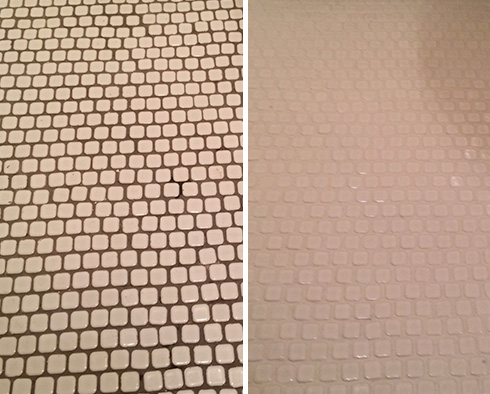 Floor Before and After a Grout Sealing in Venice, FL
