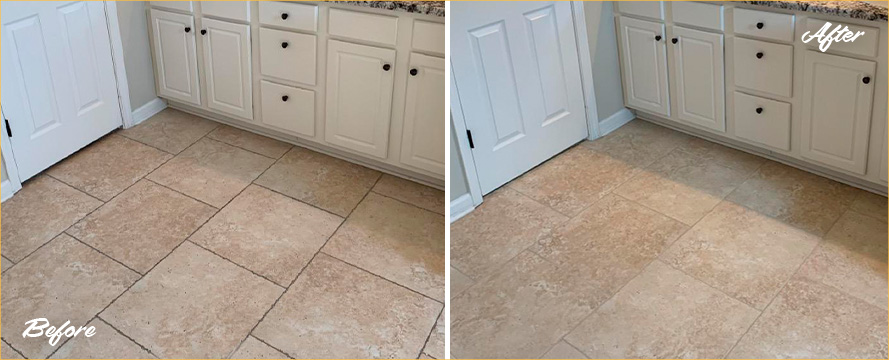 Bathroom Floor Before and After a Grout Cleaning in Bradenton, FL