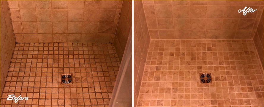 Shower Before and After a Fantastic Grout Cleaning in Sarasota, FL