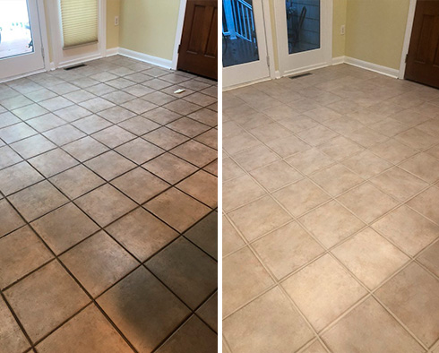 Tile Floor Before and After a Grout Sealing in Bradenton