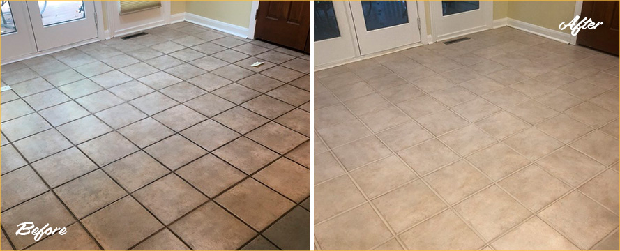 Tile Floor Before and After a Grout Sealing in Bradenton