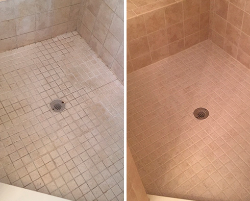 Tile Shower Before and After Our Hard Surface Restoration Services in Palmetto