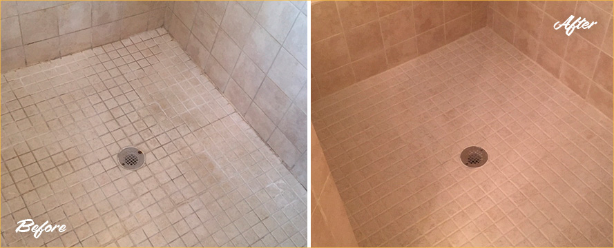 Tile Shower Before and After Our Hard Surface Restoration Services in Palmetto