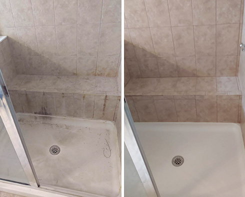 Shower Before and After a Tile Cleaning in Lakewood Ranch, FL