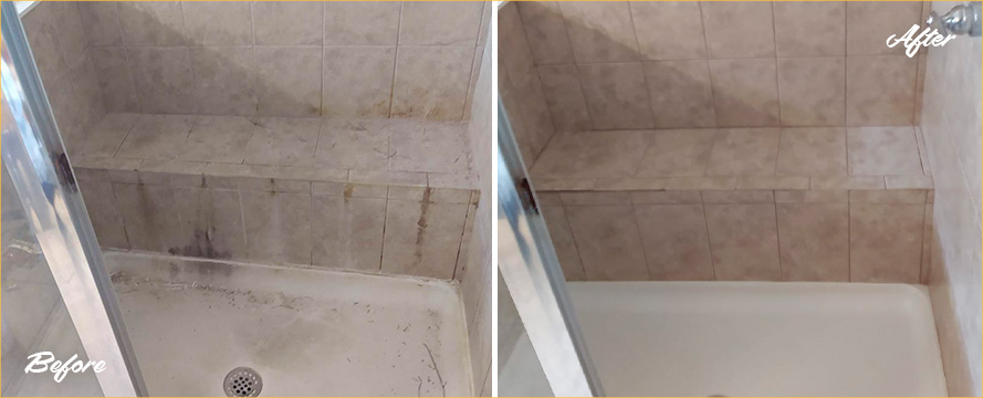 Shower Before and After a Superb Tile Cleaning in Lakewood Ranch, FL