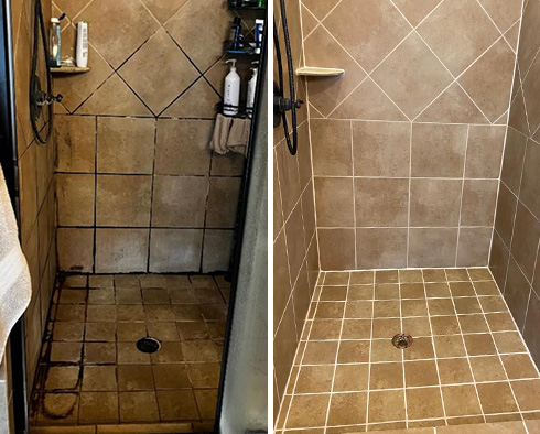 Tile Shower Before and After Our Hard Surface Restoration Services in Palmetto