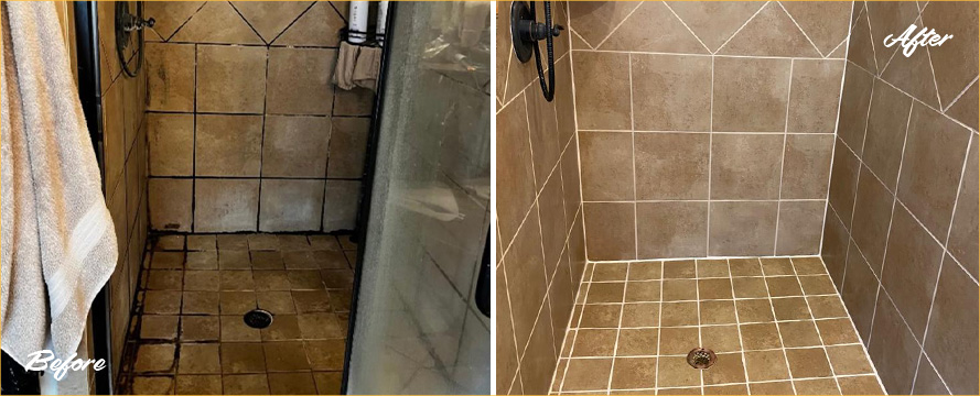 Tile Shower Before and After Our Hard Surface Restoration Services in Palmetto