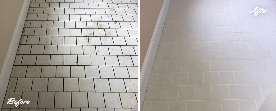 Living Room Floor Before and After a Service from Our Tile and Grout Cleaners in North Port