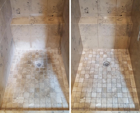 Tile Shower Before and After Our Hard Surface Restoration Services in Palmetto