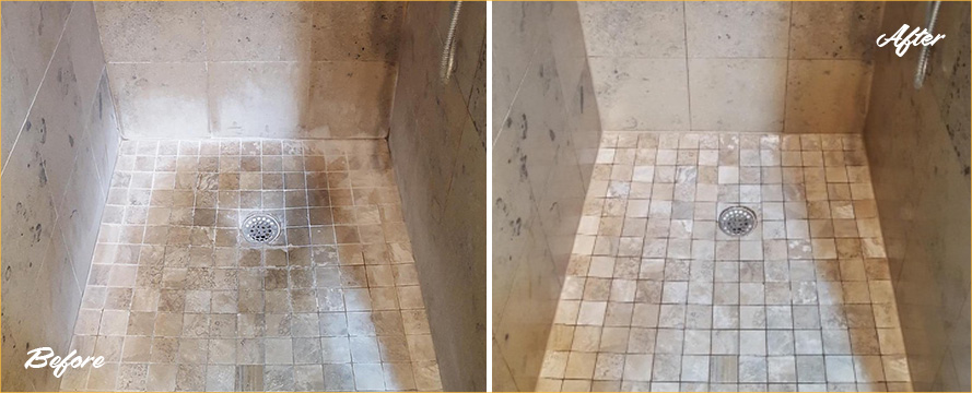 Tile Shower Before and After Our Hard Surface Restoration Services in Palmetto