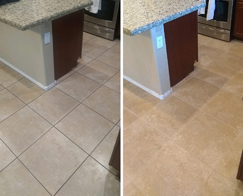 Kitchen Floor Before and After a Grout Cleaning in Sarasota