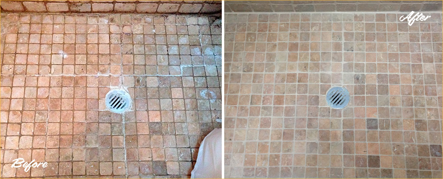 Tile Shower Before and After Our Hard Surface Restoration Services in Lakewood Ranch