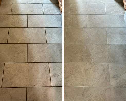 Kitchen Floor Before and After a Service from Our Tile and Grout Cleaners in Lakewood Ranch