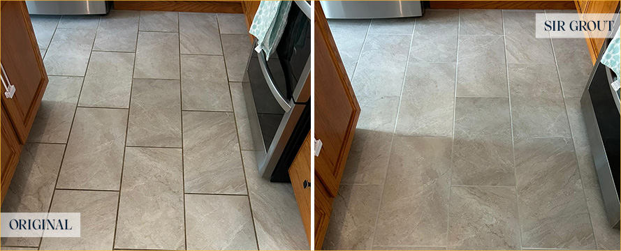 Kitchen Floor Before and After a Service from Our Tile and Grout Cleaners in Lakewood Ranch