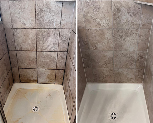 Shower Stall Before and After a Tile Sealing in Palmetto, FL