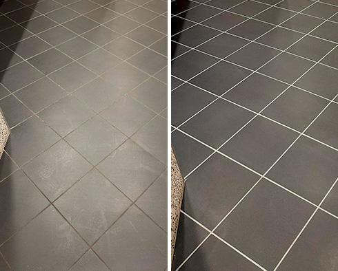 Bathroom Floor Before and After Our Bradenton Grout Sealing Service