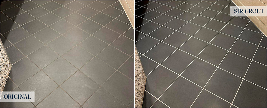 Bathroom Floor Before and After Our Bradenton Grout Sealing Service