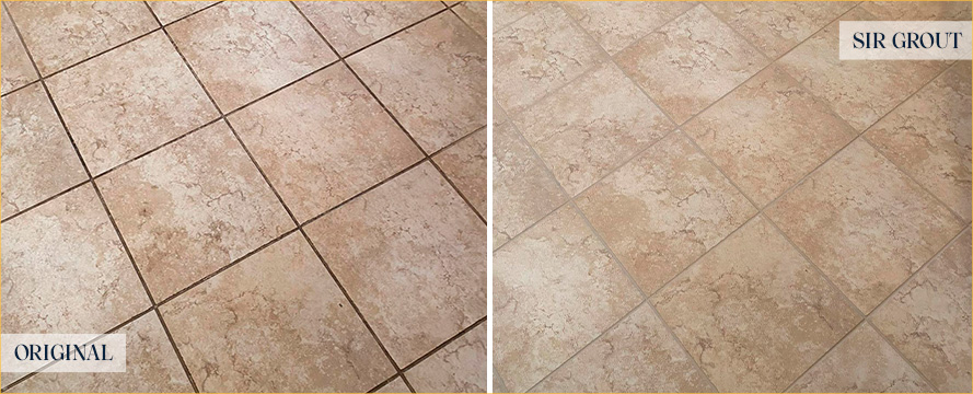 Kitchen Floor Before and After Our Ellenton Grout Cleaning Service