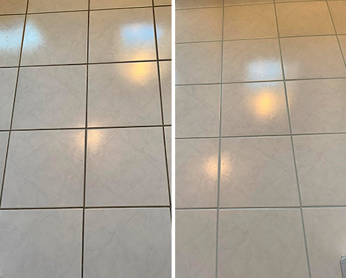 Floor Before and After a Grout Recoloring in Lakewood Ranch, FL