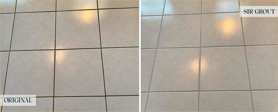 Floor Before and After an Excellent Grout Recoloring in Lakewood Ranch, FL
