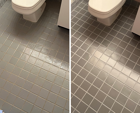 Bathroom Floor Before and After a Tile Sealing in Ellenton