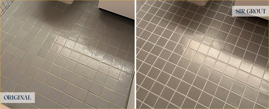 Bathroom Floor Before and After a Tile Sealing in Ellenton