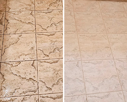 Kitchen Floor Before and After Our Bradenton Grout Cleaning Service