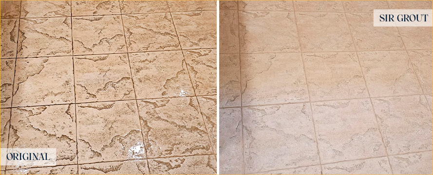 Kitchen Floor Before and After Our Bradenton Grout Cleaning Service