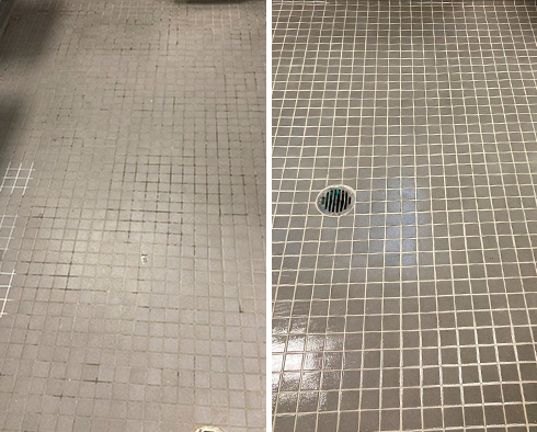 Bathroom Floor Before and After Our Sarasota Grout Sealing Service