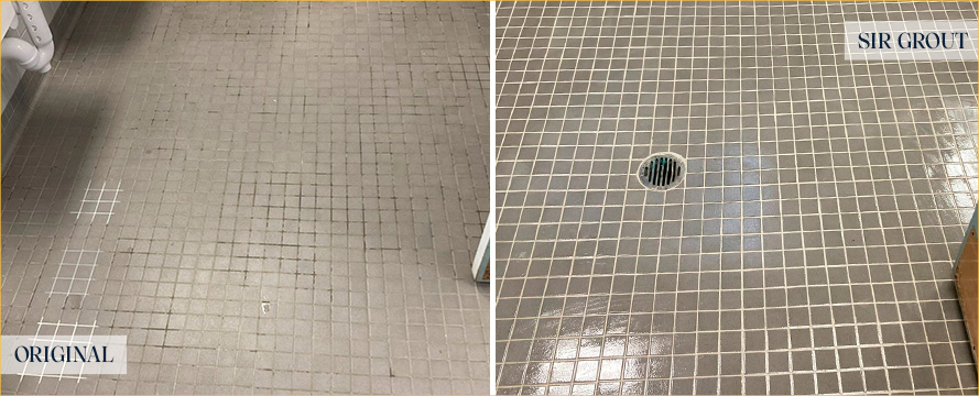 Bathroom Floor Before and After Our Sarasota Grout Sealing Service