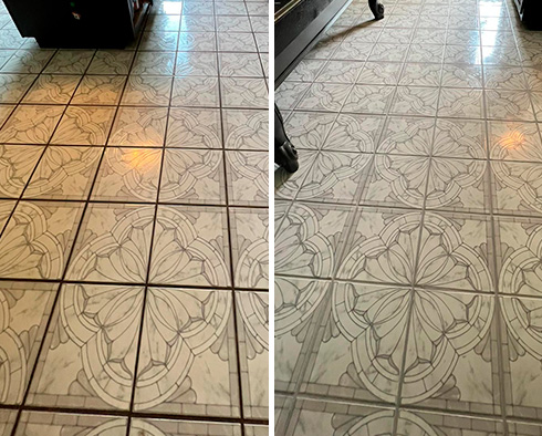 Floor Before and After a Grout Recoloring in Palmetto, FL